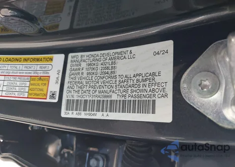 2024 Honda Accord Ex from USA, damaged, VIN 1HGCY1F31RA058866